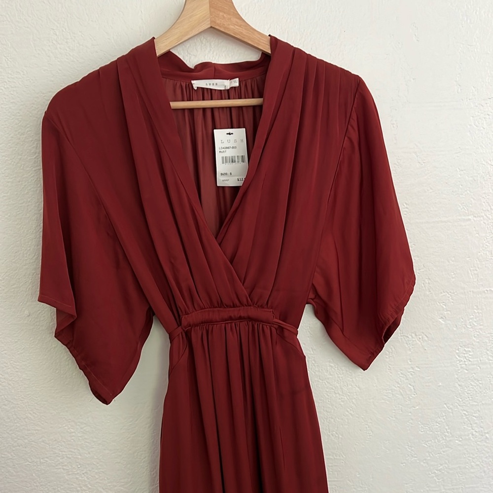 LUSH Rust Drawstring silk-like Maxi Dress NWT